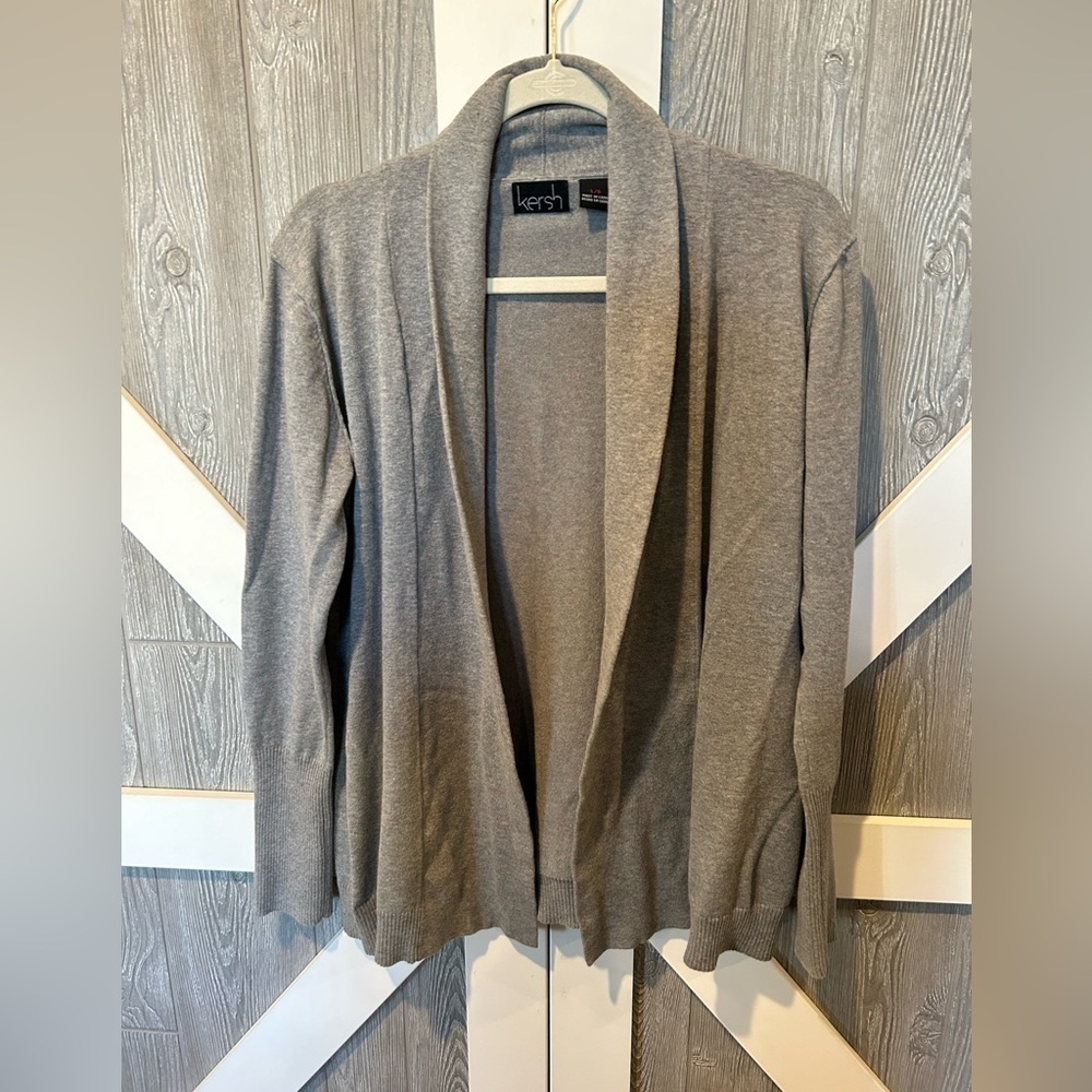 B059.  Kersh gray beautiful open cardigan sweater large